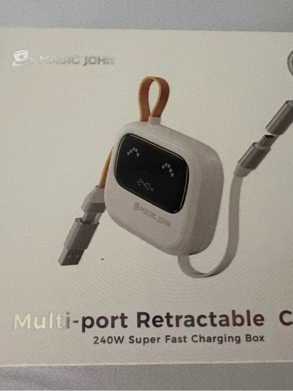 MAGIC JOHN 4-in-1 Retractable 240W Fast Charging Cable. Purple